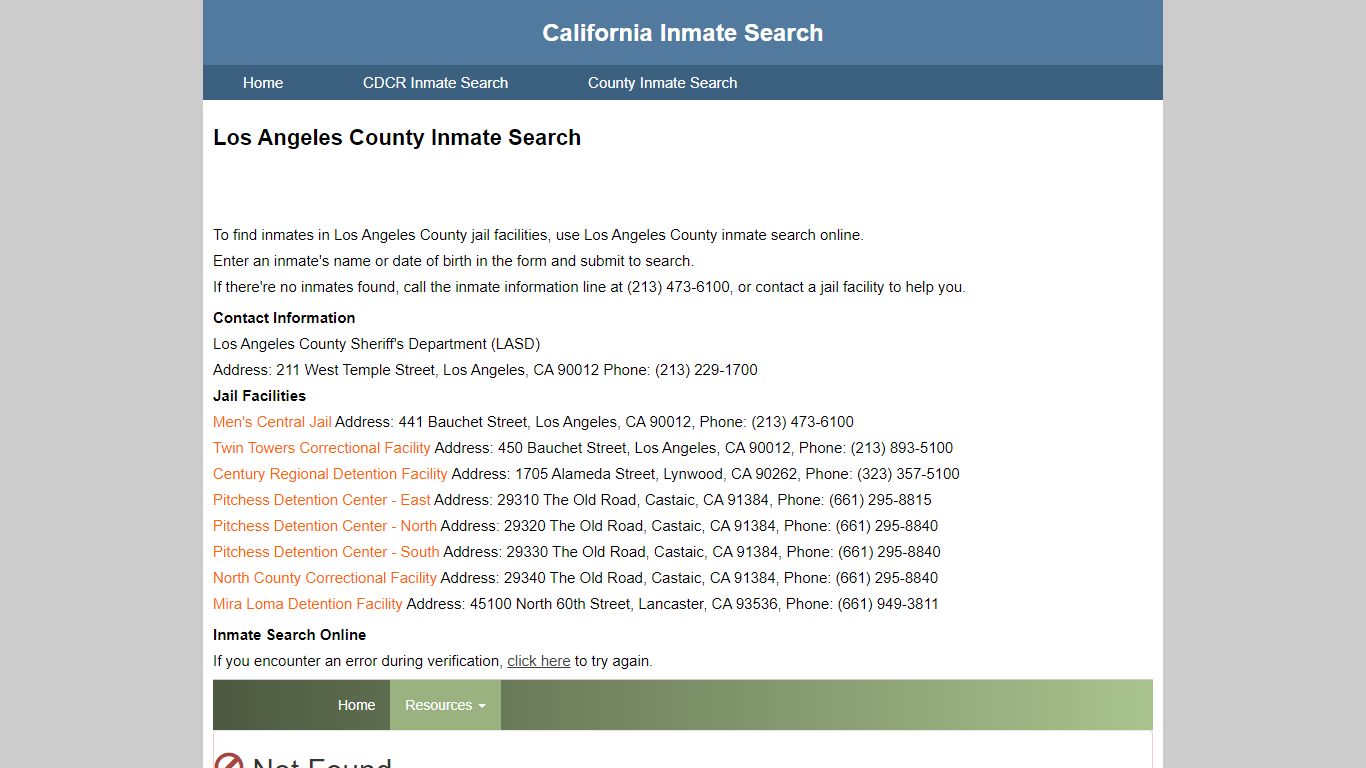 Los Angeles County Inmate Search